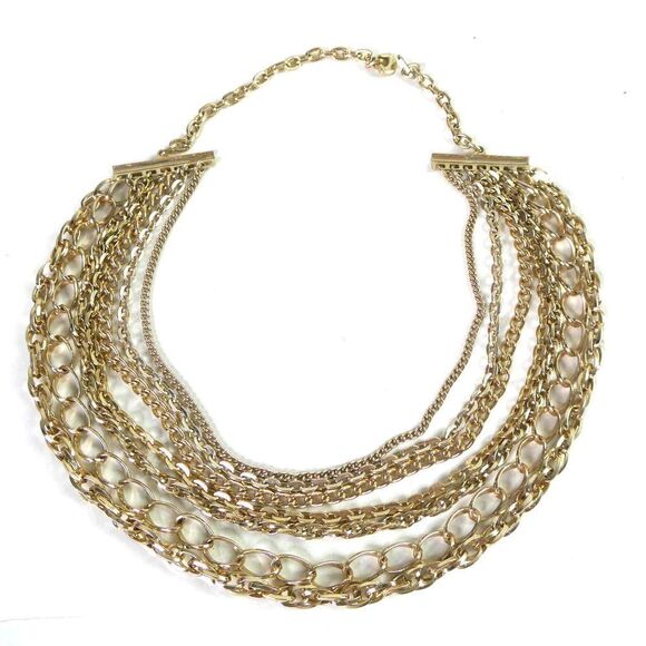 Vintage Western Germany Gold Tone Chain Necklace Multi Strand Layered Statement - Picture 1 of 9